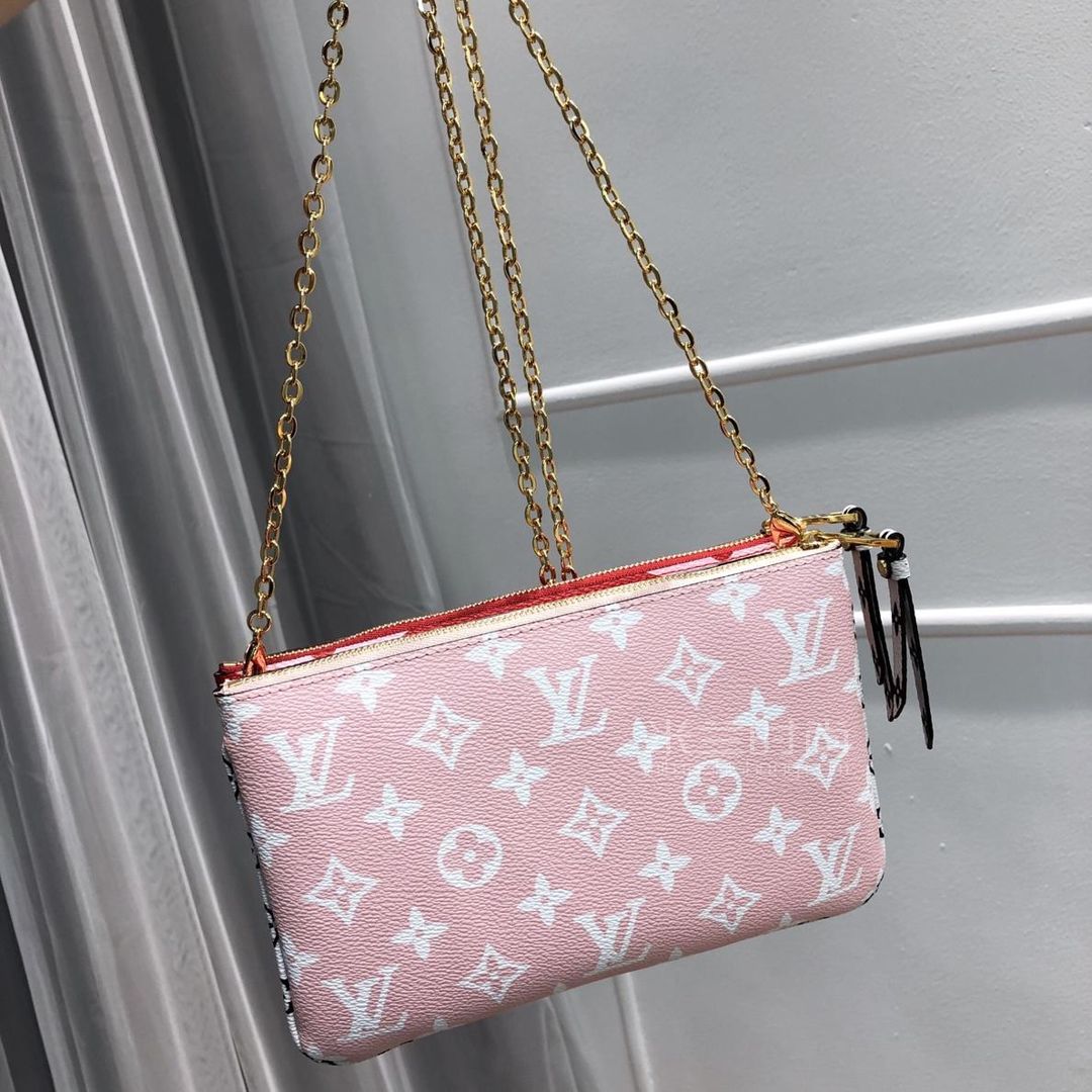 奢侈品lv路易威登老花沙滩包二合一拼色双层斜跨链条包pochette