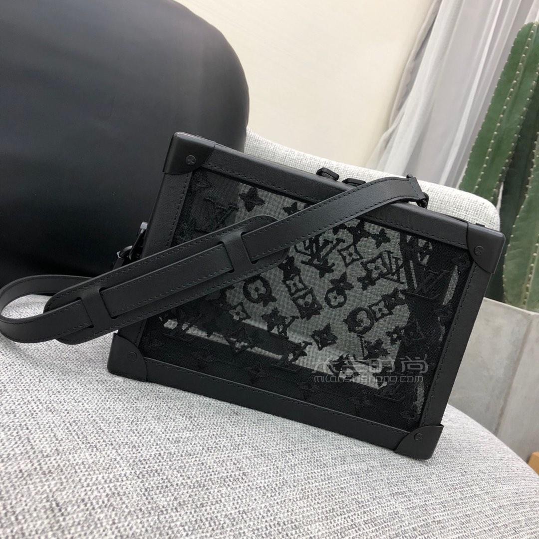 lvsofttrunk黑色蕾丝盒子包m5396419fwlv新款满logo软盒包盒子挎包m5