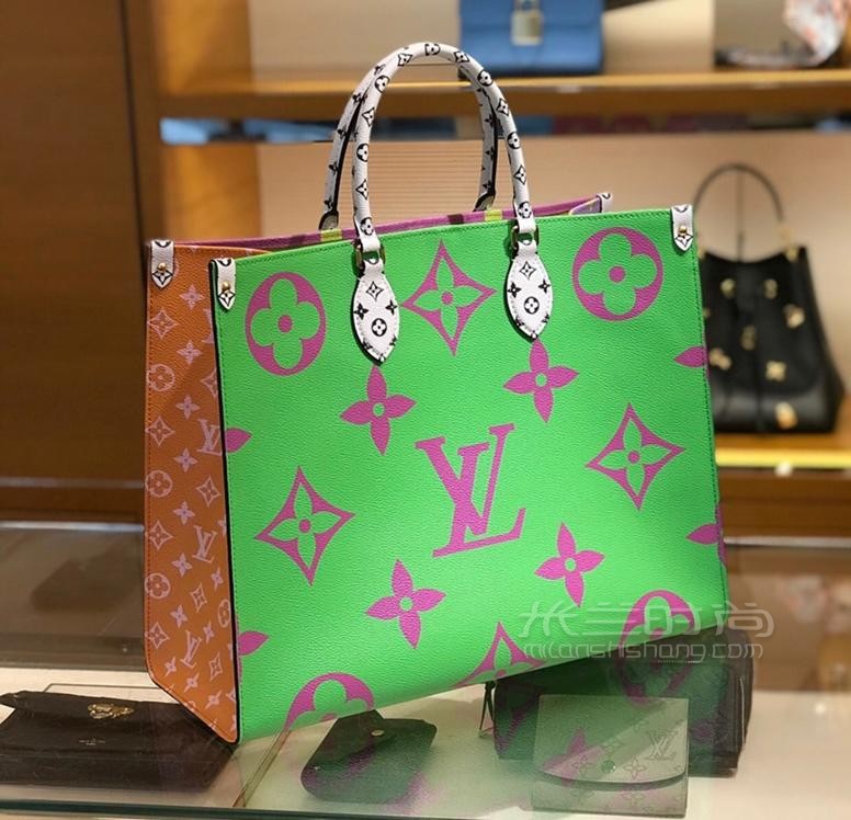 lv路易威登onthego 19秀款 春夏限量拼色老花饰面 单肩斜挎手袋购物袋