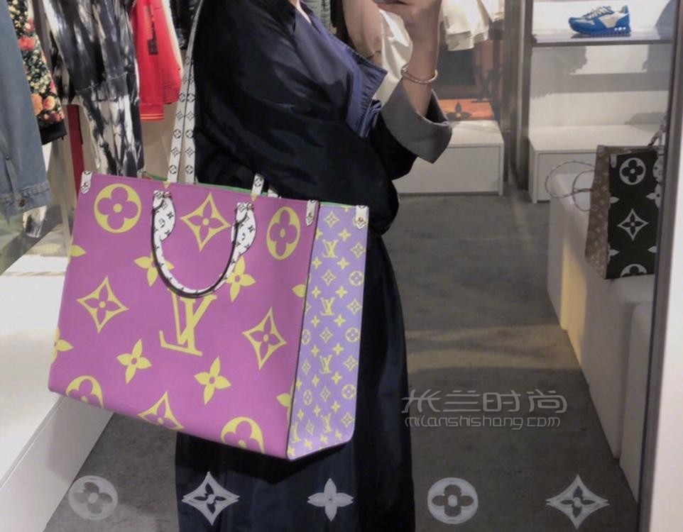 lv路易威登onthego 19秀款 春夏限量拼色老花饰面 单肩斜挎手袋购物袋