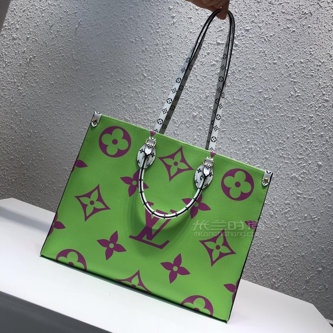 lv路易威登onthego 19秀款 春夏限量拼色老花饰面 单肩斜挎手袋购物袋