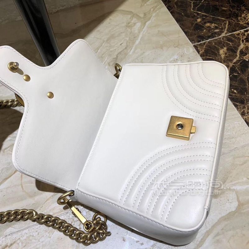 gucci古奇 marmont复古双g波浪纹小号手提邮差单肩链条女包547260白色