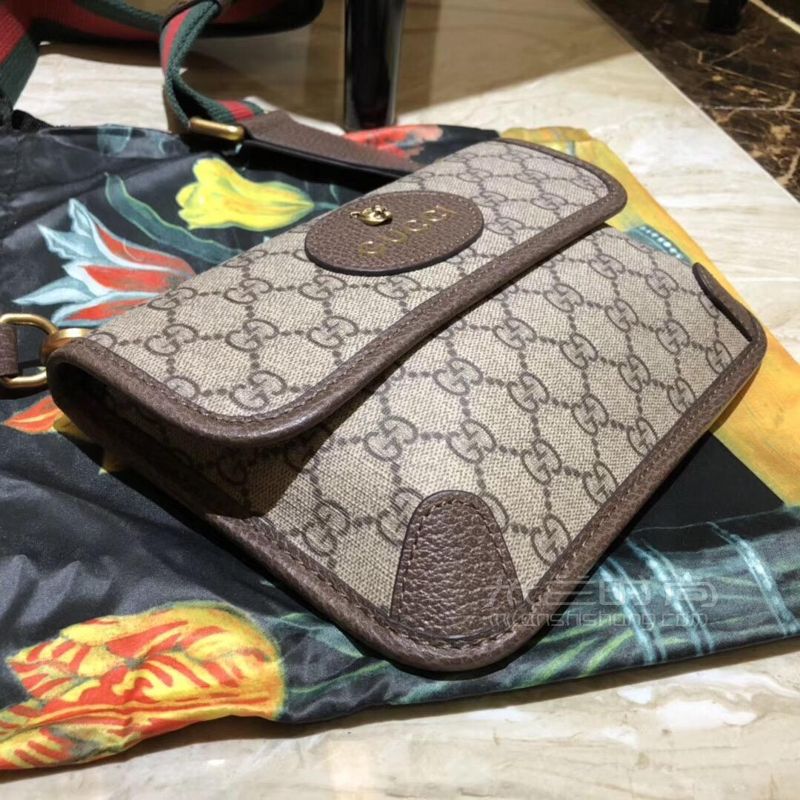 Gucci古奇胸包男女斜背虎头扣双g帆布印花腰包女同款代购4617 米兰时尚包包网