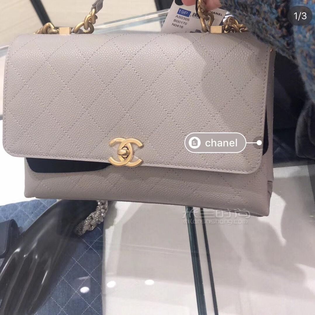 chanel香奈儿2019新款灰色牛皮邮差包菱格翻盖链条包手提包单肩斜挎包