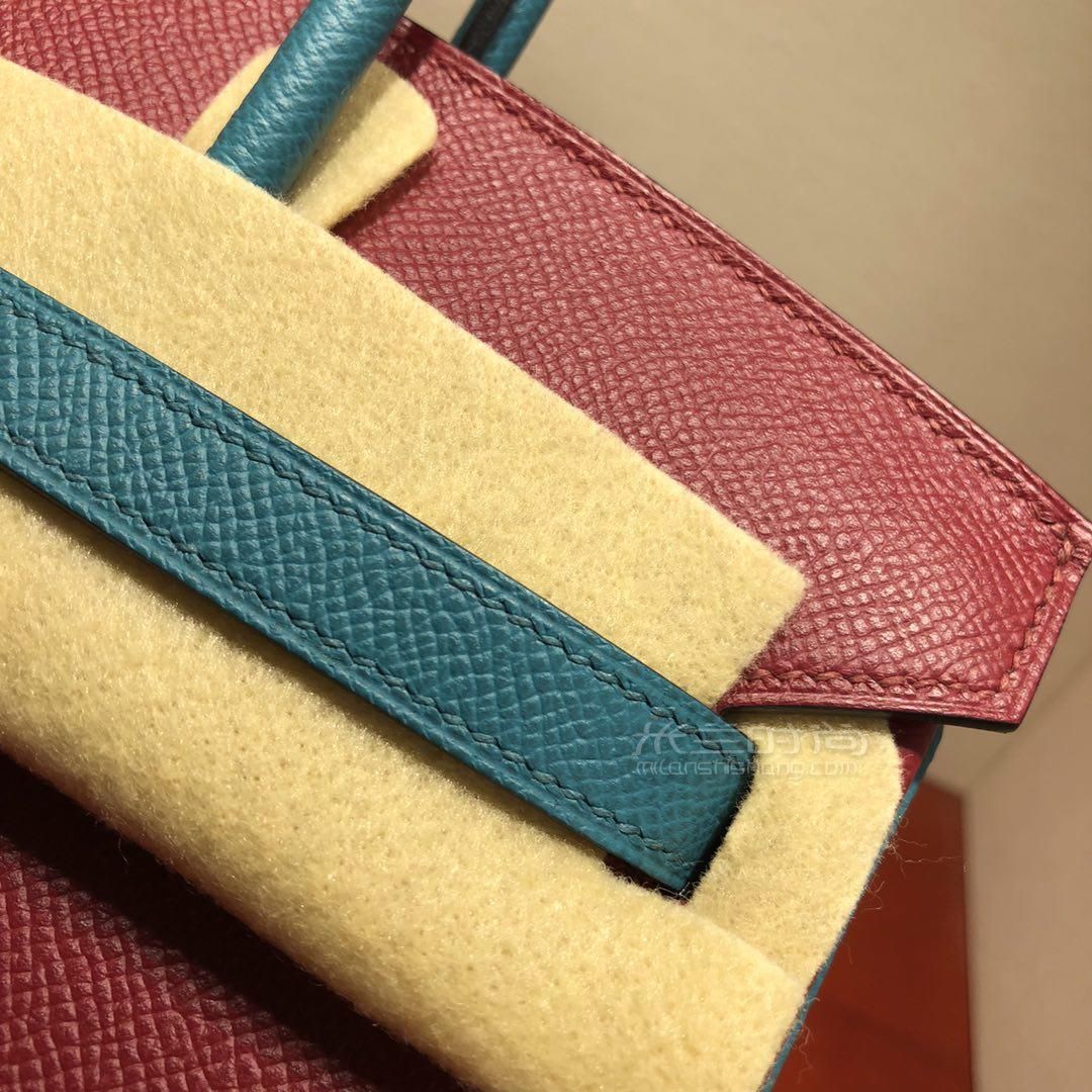 爱马仕铂金包hermes birkin 25cm epsom 拼色k1 rouge grenat 石榴红