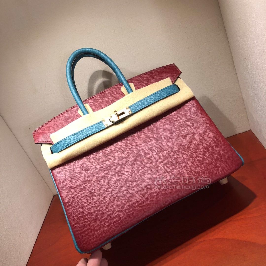 爱马仕铂金包hermes birkin 25cm epsom 拼色k1 rouge grenat 石榴红
