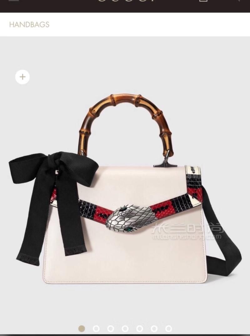 gucci古奇女竹节包lilith翻盖拼色蛇头包单肩手提包白色453751