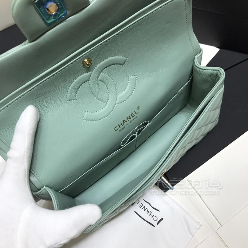 chanel香奈儿CF链条包中号25cm 薄荷绿小羊皮复古包经典斜背女包_