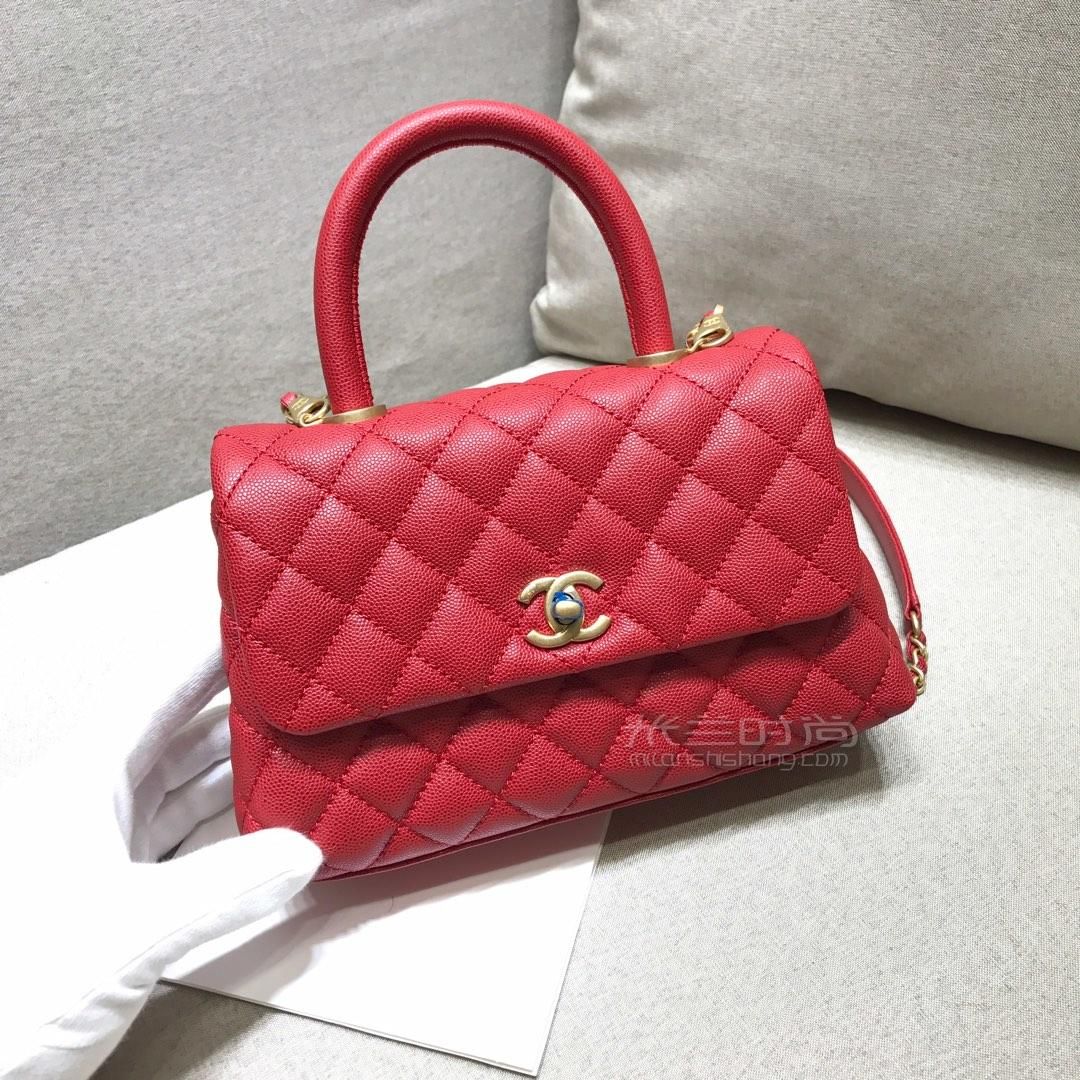 chanel香奈儿coco handle23mini小号女士手提包 大红色细颗粒牛皮鱼子