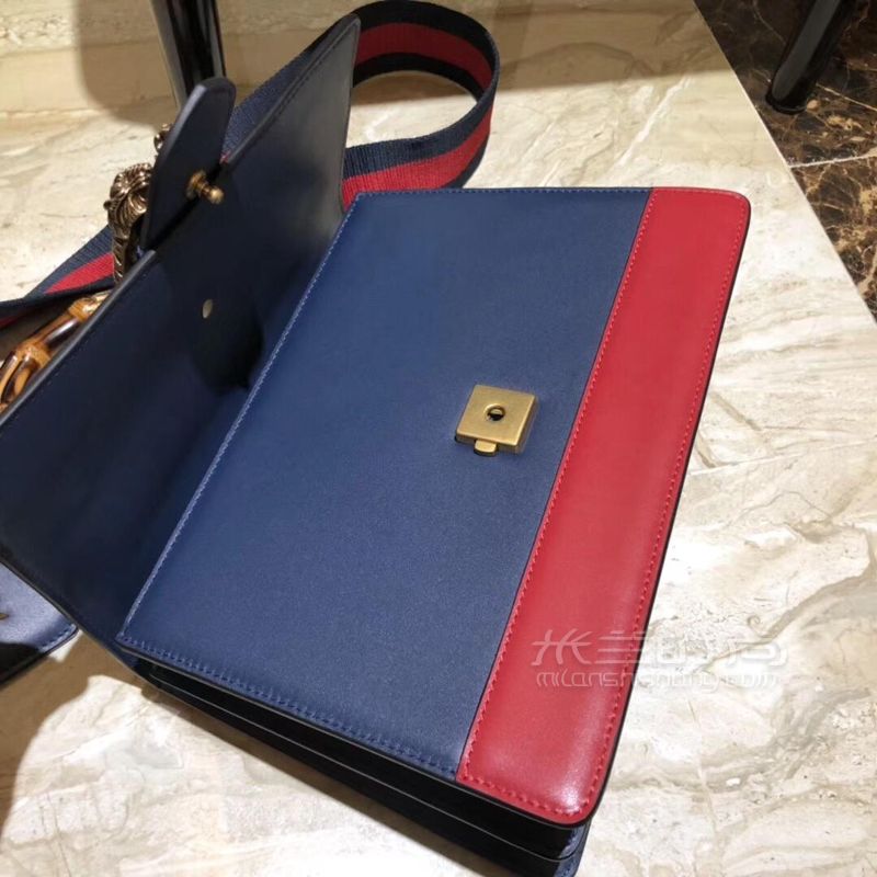 拼色翻盖包手提单肩斜挎包海军蓝女包448075gucci包新款女#gg marmont