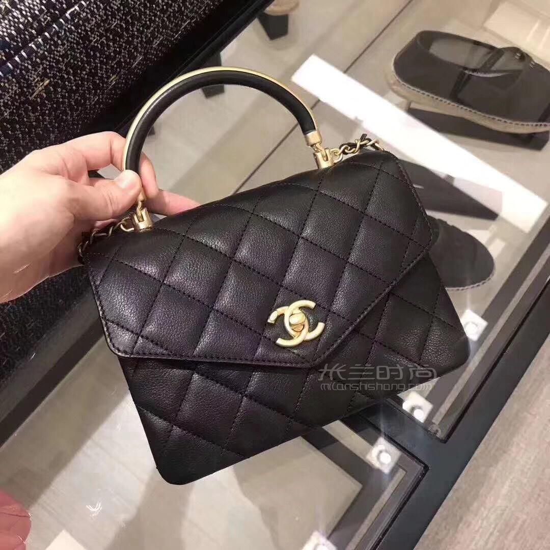 香奈儿小号手提风琴包 黑色小牛皮单肩链条包斜挎包_米兰时尚包包网