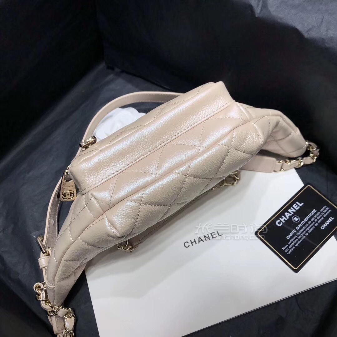 chanel香奈儿珠光迷你腰包荧光白色胸包彩虹色羊皮肩包