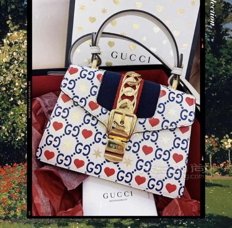 gucci古驰19春夏sylvie情人节金属链装饰七夕爱心手提单肩包斜背