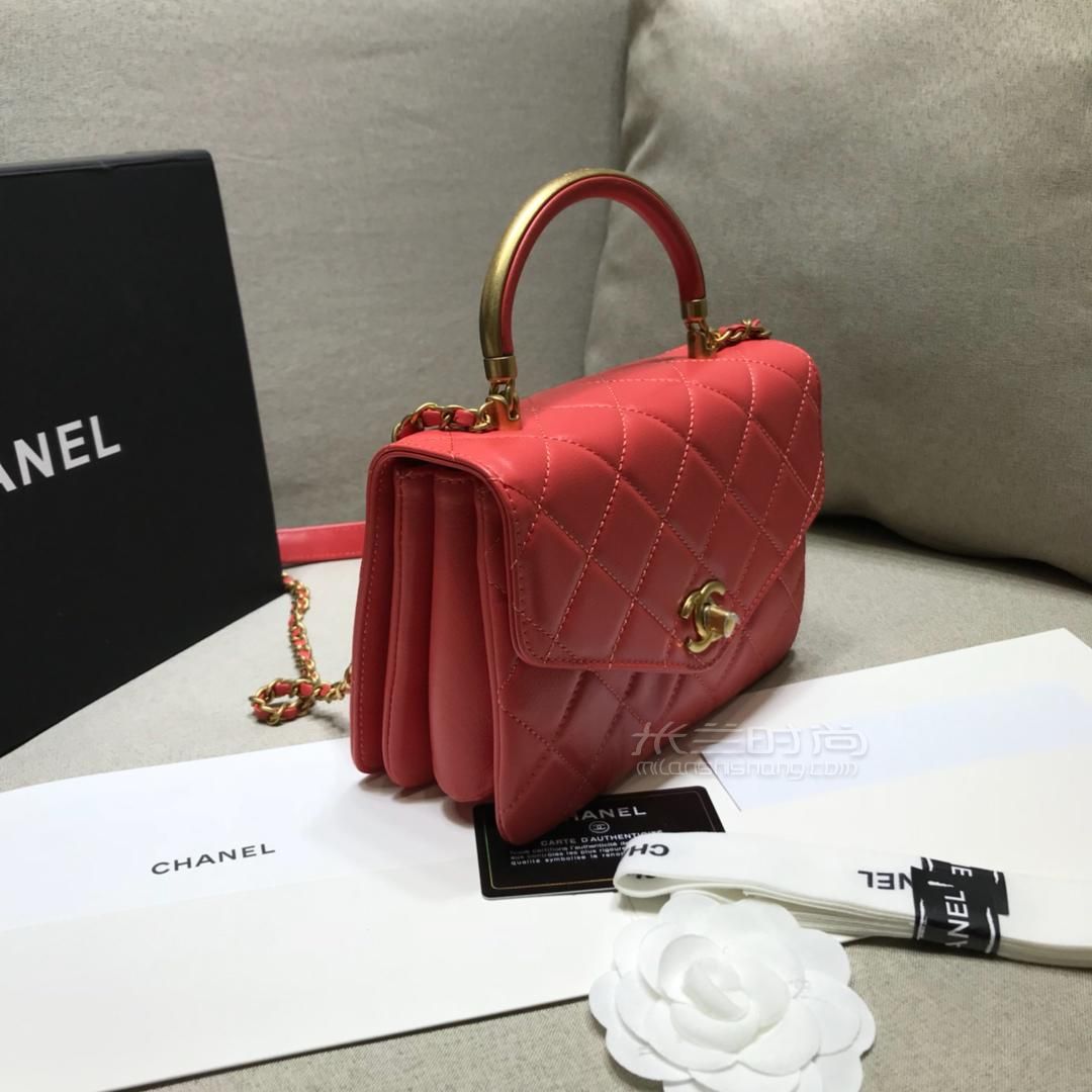 chanel香奈儿小号手提风琴包红色小牛皮单肩手提包链条包斜挎包