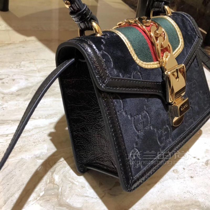 Gucci古奇Sylvie系列GG丝绒手提包单肩斜挎包黑色470270_米兰时尚包包网