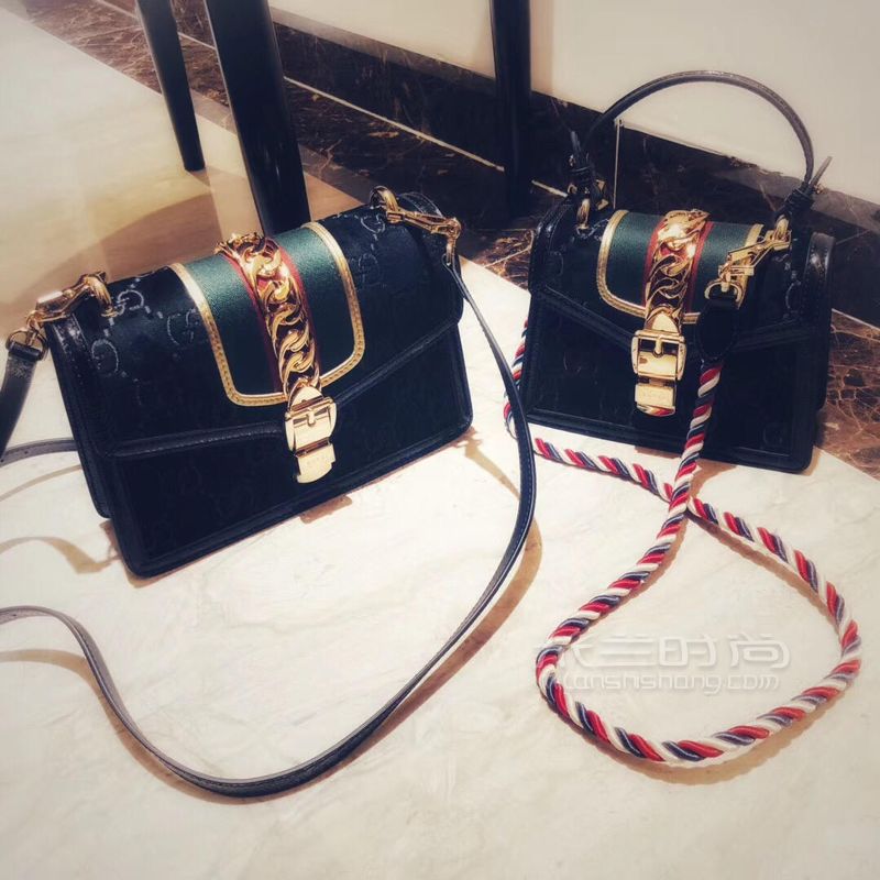 Gucci古奇Sylvie系列GG丝绒手提包单肩斜挎包黑色470270_米兰时尚包包网