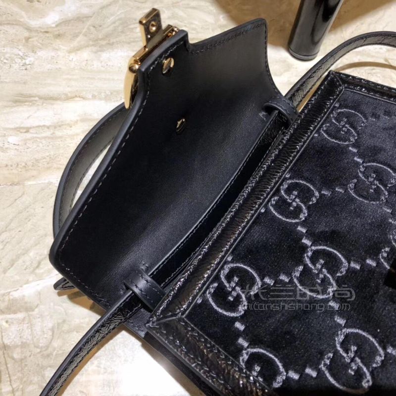 Gucci古奇Sylvie系列GG丝绒手提包单肩斜挎包黑色470270_米兰时尚包包网