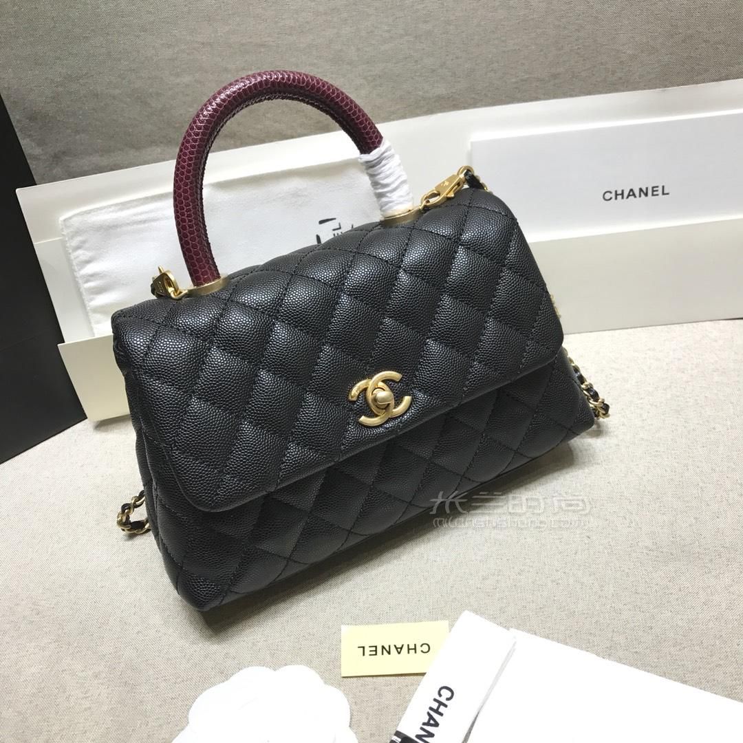 原版chanel香奈儿cocohandle小号女士手提包28中号经典黑色蜥蜴