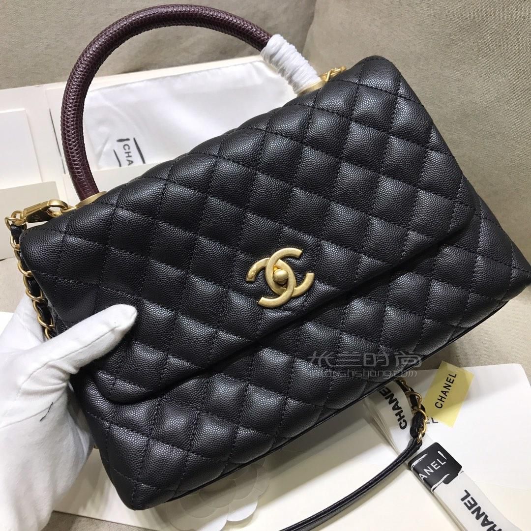 原版chanel香奈儿cocohandle小号女士手提包28中号经典黑色蜥蜴