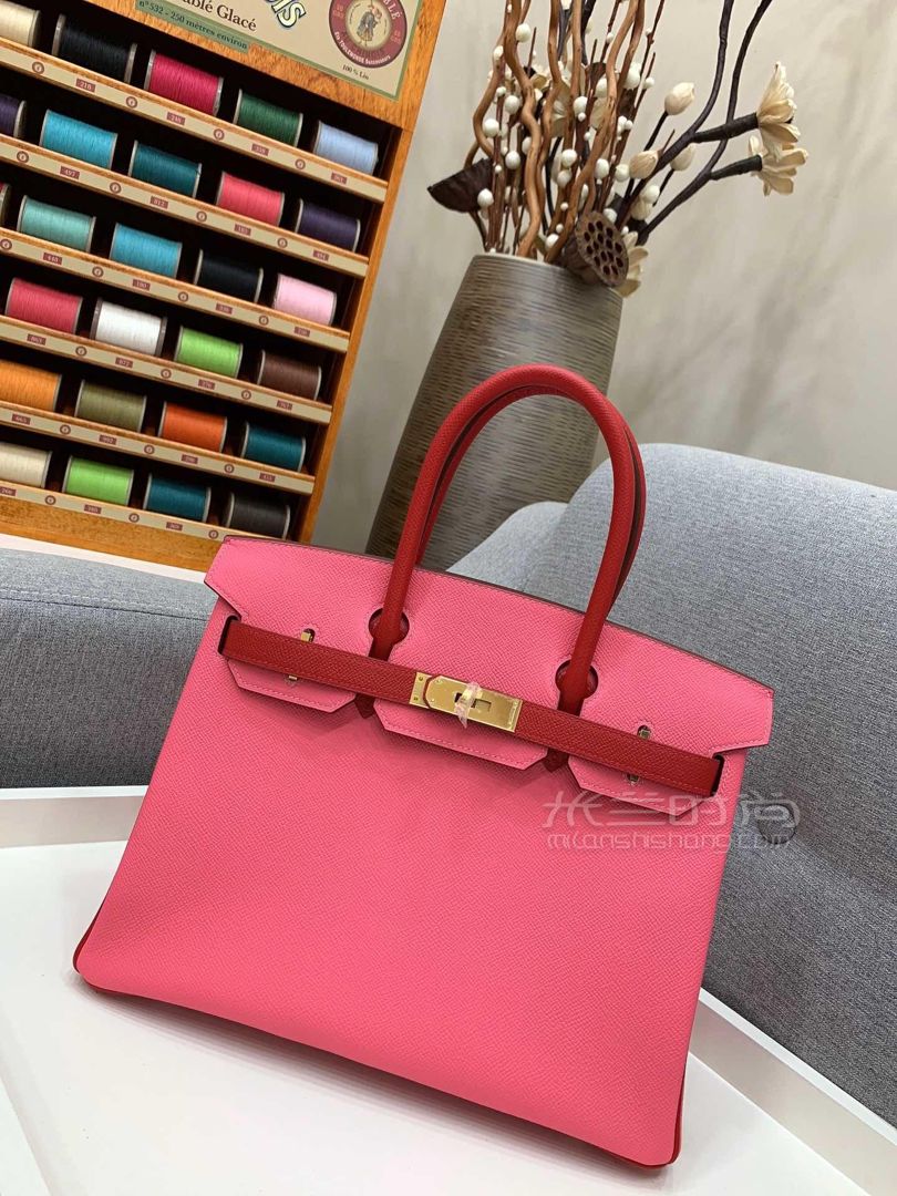 hermes爱马仕铂金包birkin 30cm 拼色8w唇膏粉 夏季的必备款[机智]