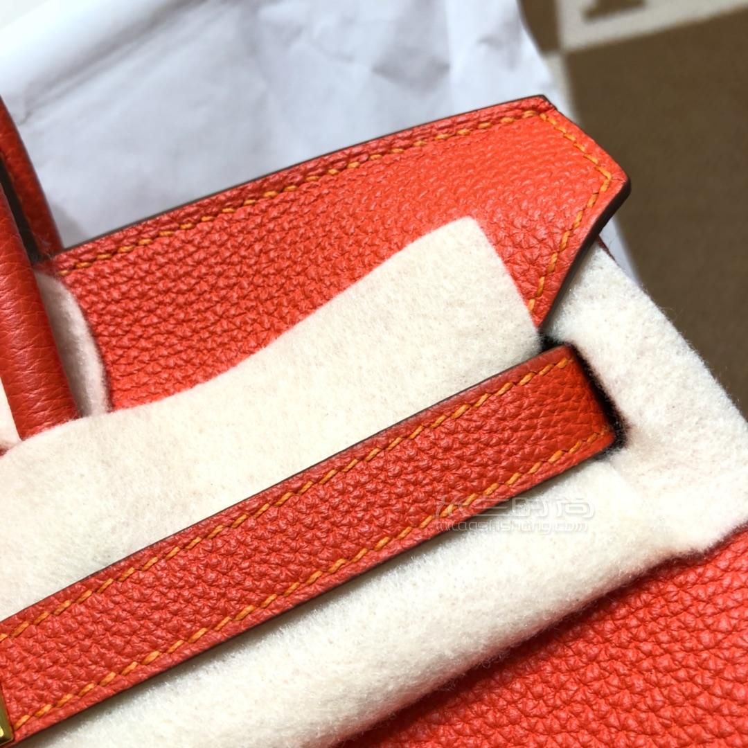 hermes爱马仕铂金包Birkin 25cm Togo 9J Feu 火焰橙金扣顶级工艺