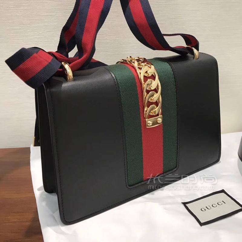 款sylvie金属锁扣蝴蝶结翻盖包 黑色中号单肩斜挎包_米兰时尚包包网