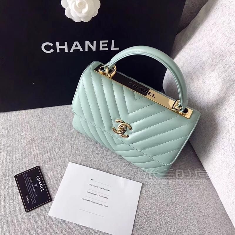 Chanel香奈儿trendy V格羊皮手提包薄荷绿链条斜跨单肩背女包 米兰时尚包包网 Chanel香奈儿trendy V格羊皮手提包薄荷绿链条斜跨单肩背女包 米兰时尚包包网