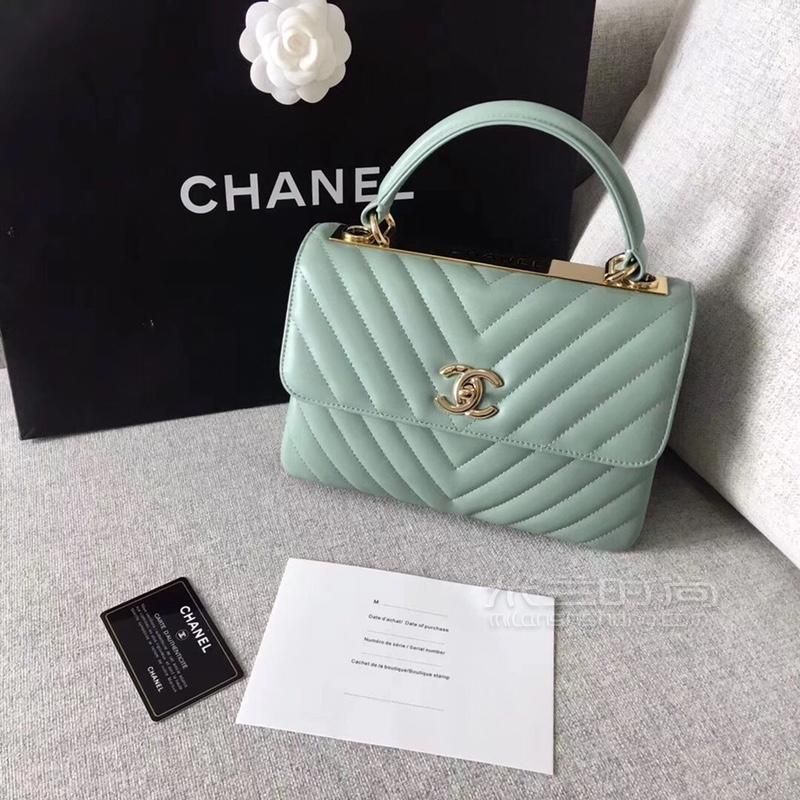 Chanel香奈儿trendy V格羊皮手提包薄荷绿链条斜跨单肩背女包 米兰时尚包包网 Chanel香奈儿trendy V格羊皮手提包薄荷绿链条斜跨单肩背女包 米兰时尚包包网