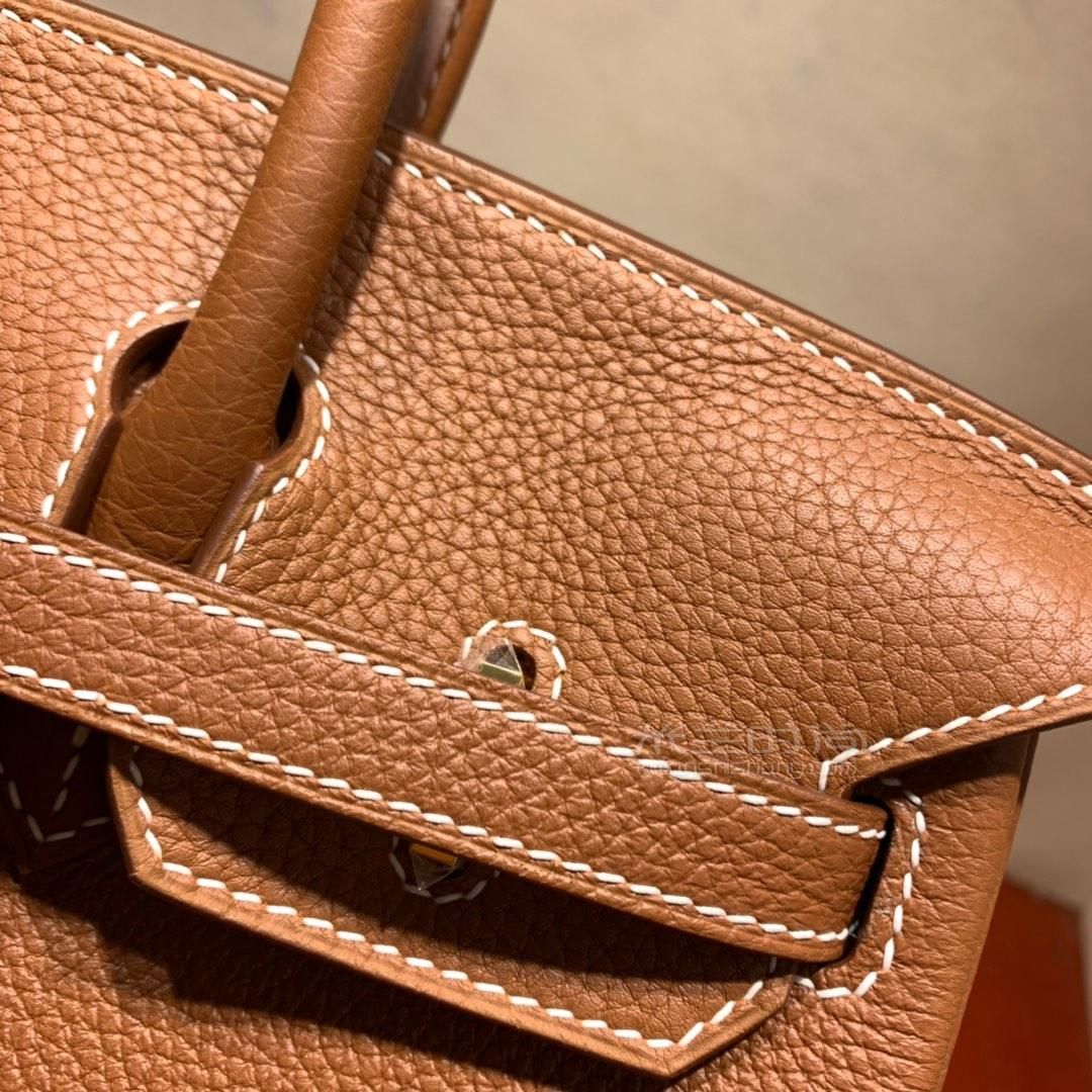 hermes爱马仕铂金包birkin 25cm togo 37金棕 金-银扣 蜜蜡线全手缝