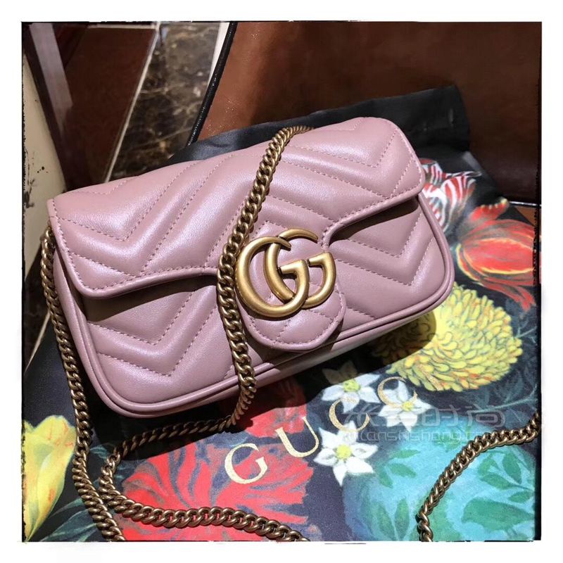gucci古驰女包2019新款ggmarmont单肩包超迷你斜挎链条裸粉476433