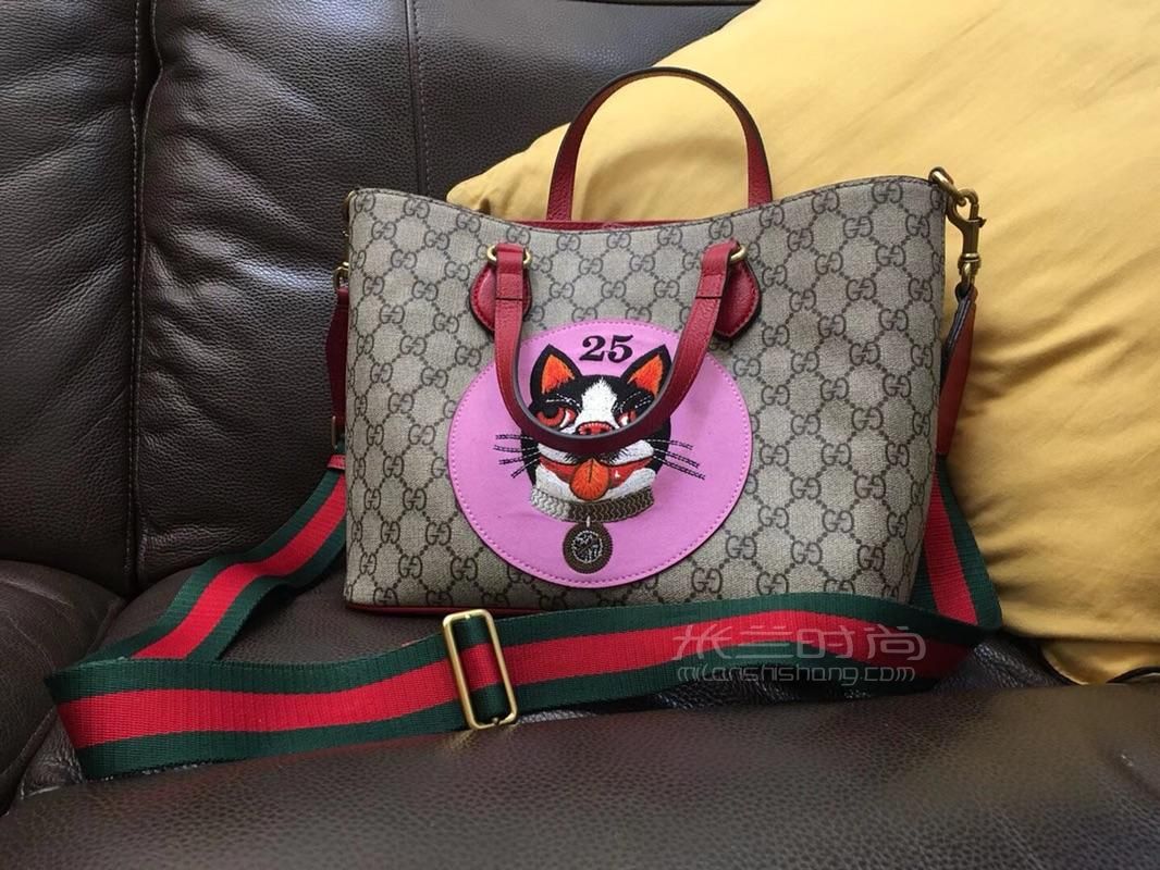 gucci古奇 印纹刺绣28小狗包单肩手提女包473887pvc中号女士购物袋