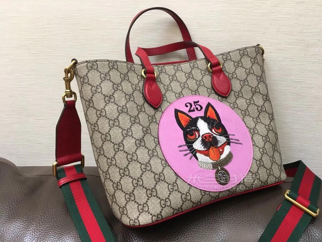 gucci古奇 印纹刺绣28小狗包单肩手提女包473887pvc中号女士购物袋