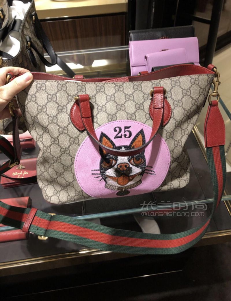 gucci古奇 印纹刺绣28小狗包单肩手提女包473887pvc中号女士购物袋