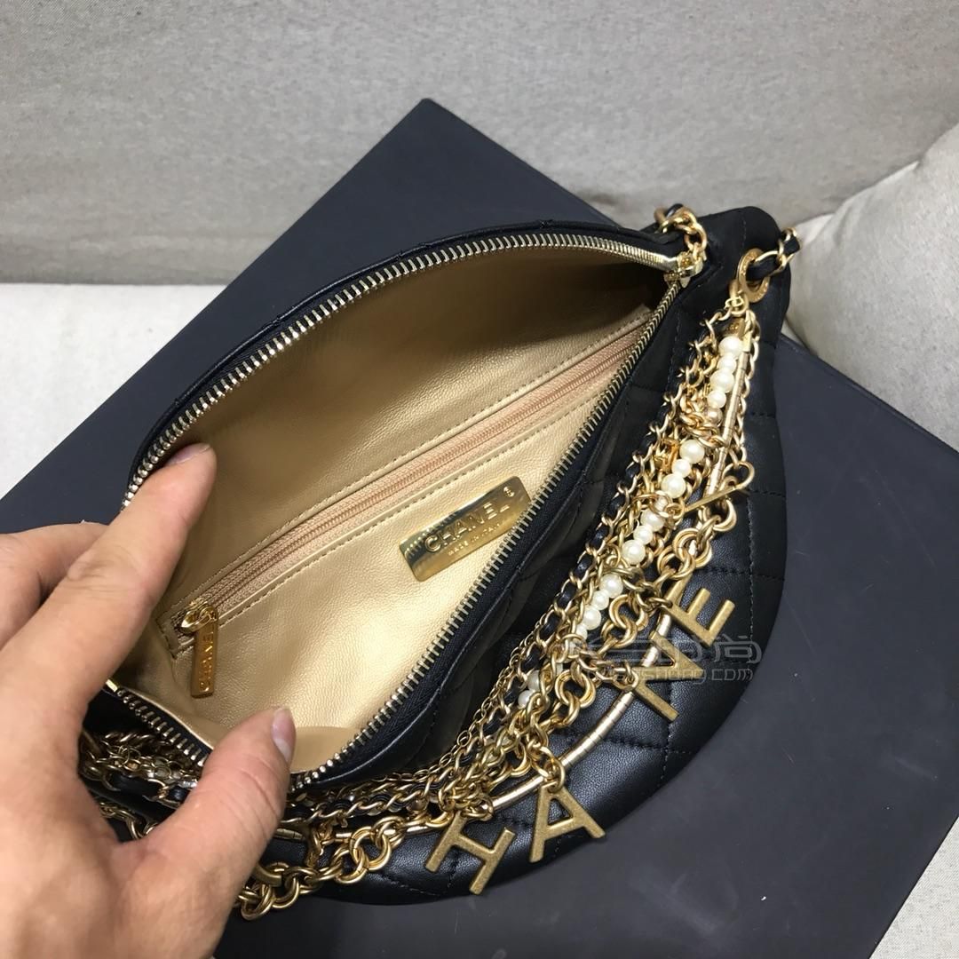 【真假对比】chanel香奈儿19新款珍珠链条腰包限量胸包斜挎单肩女包