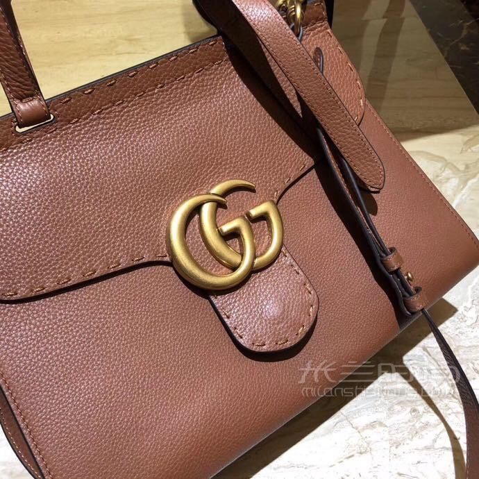 gucci 古奇女士gg marmont焦糖色牛皮荔枝纹单肩手提两用包421890