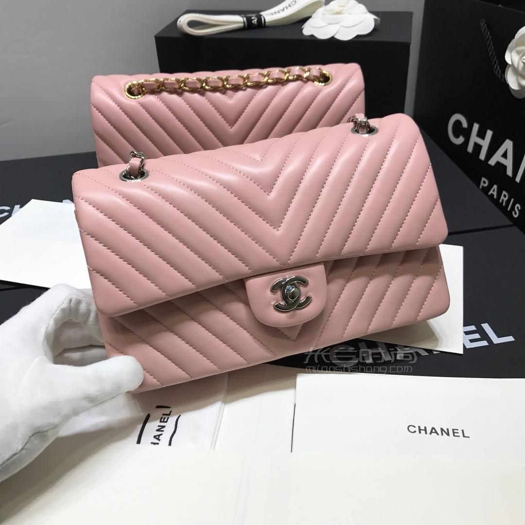 chanel香奈儿2019新款cf中号链条包v格纹羊皮翻盖包经典链条包单肩斜
