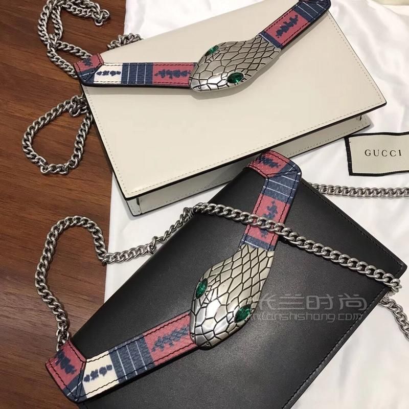 gucci古奇经典包lilith黑色翻盖拼色蛇头包链条包小号单肩手提包