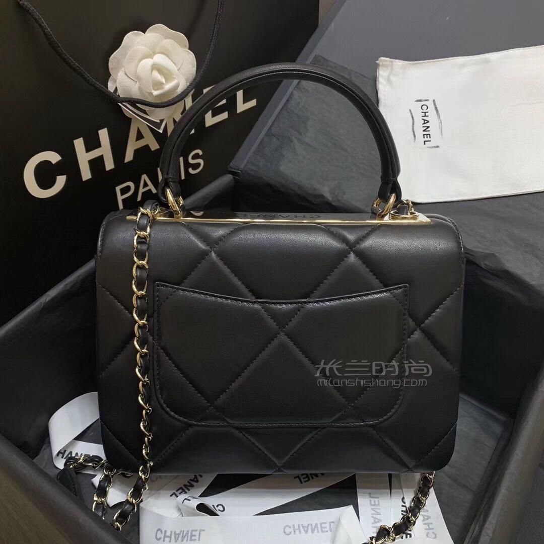 chanel香奈儿包包2019新款羊皮链条风琴口盖包黑色大菱格单肩斜