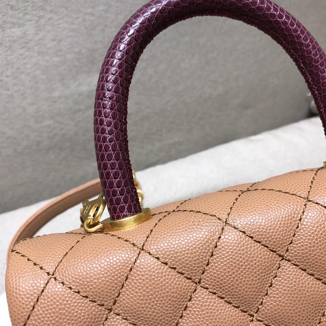 chanel香奈儿cocohandle23mini28中号手提包蜥蜴皮手柄焦糖色鱼子酱