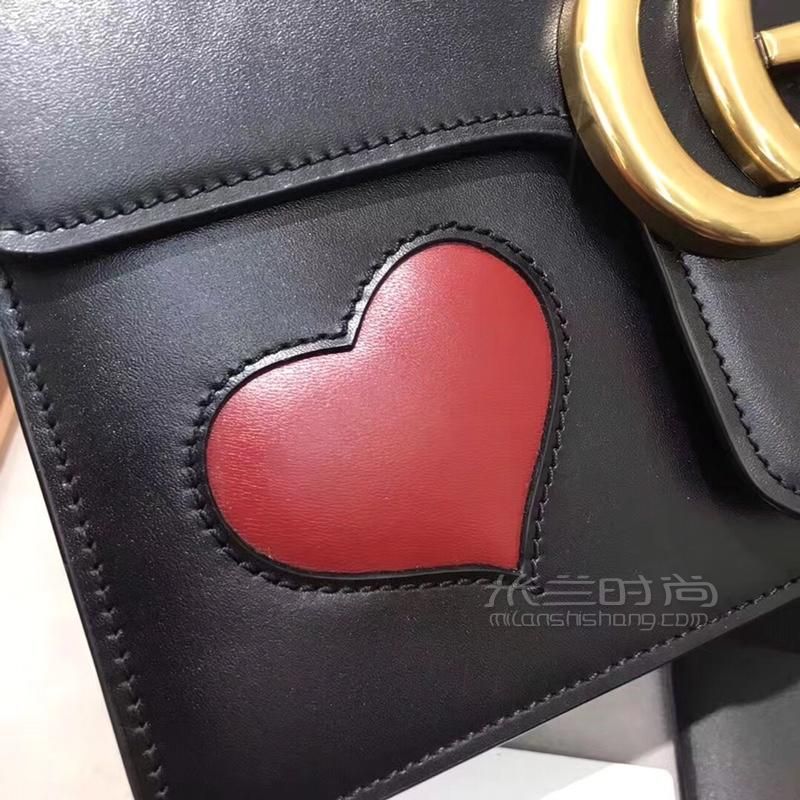 gucci古驰gg marmont限量爱心黑色女士单肩包,全皮链条包43177