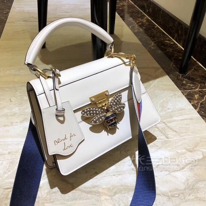 Gucci古驰queen Margaret小号牛皮白色手提包斜挎包蜜蜂 米兰时尚包包网 Gucci古驰queen Margaret小号牛皮白色手提包斜挎包蜜蜂 米兰时尚包包网