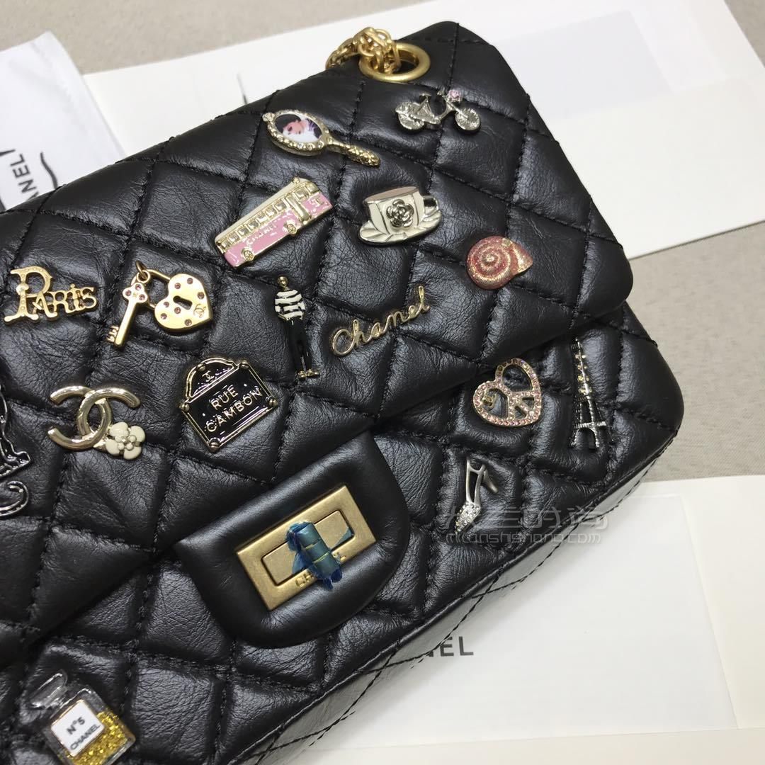 chanel香奈儿18ss限量款徽章包复古255金链单肩包图片