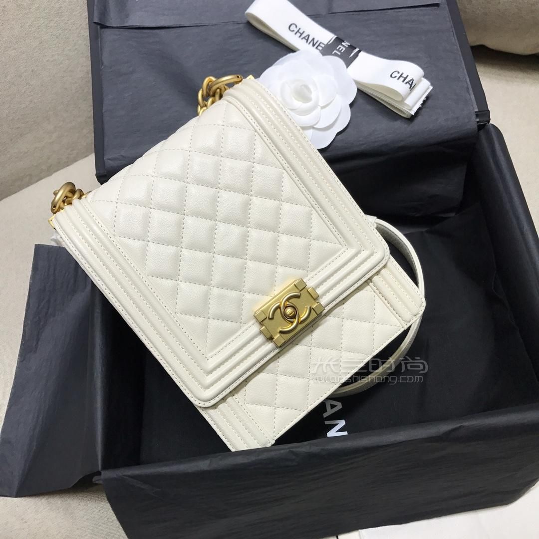 chanel2019春夏新款竖版boy链条包斜挎包白色竖款复古包