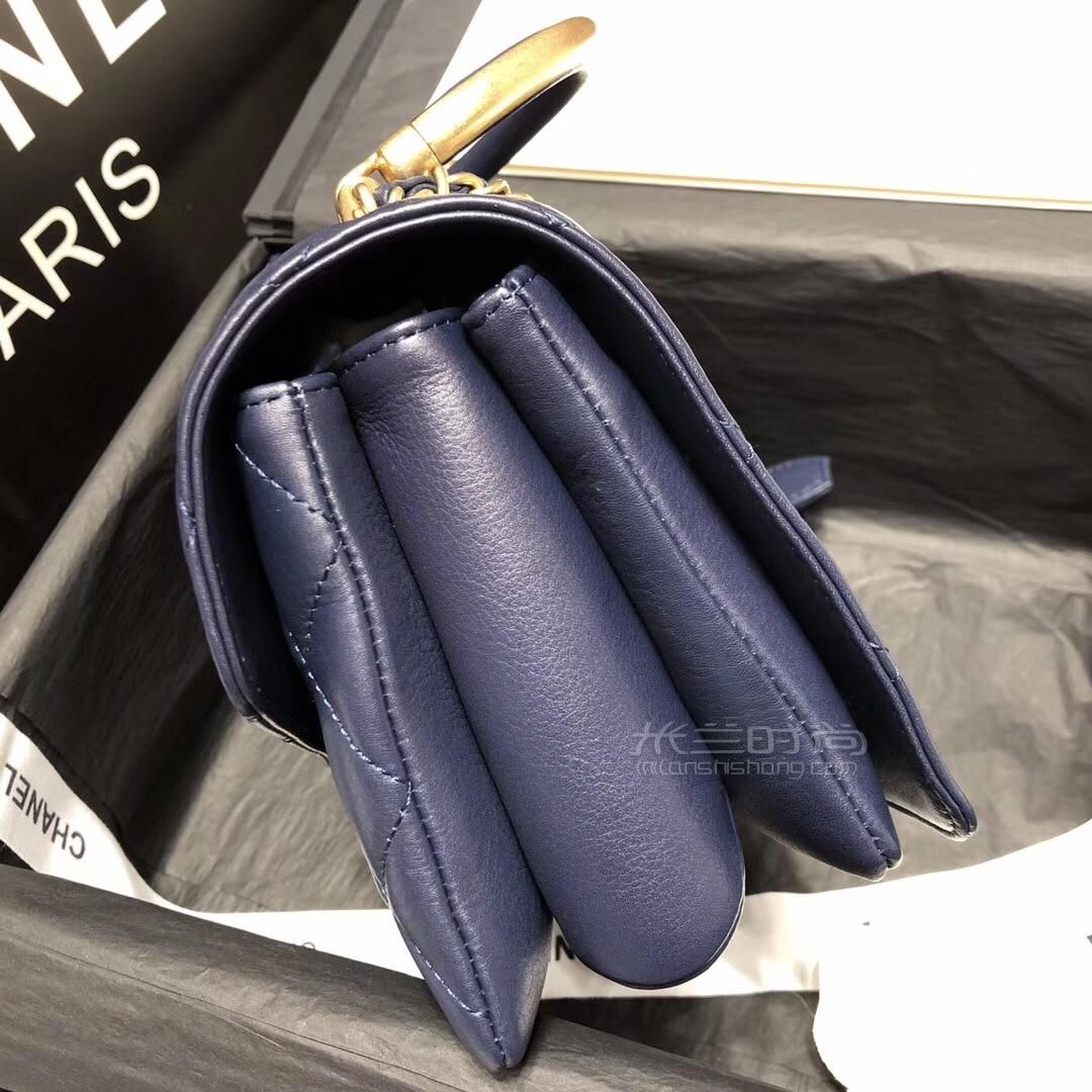 chanel香奈儿小号手提风琴包 宝蓝色小牛皮单肩链条包斜挎包