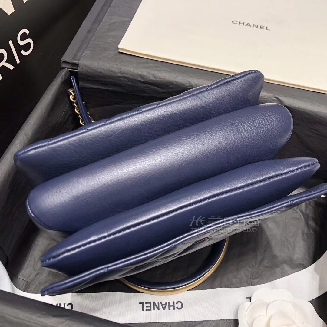 chanel香奈儿小号手提风琴包 宝蓝色小牛皮单肩链条包斜挎包