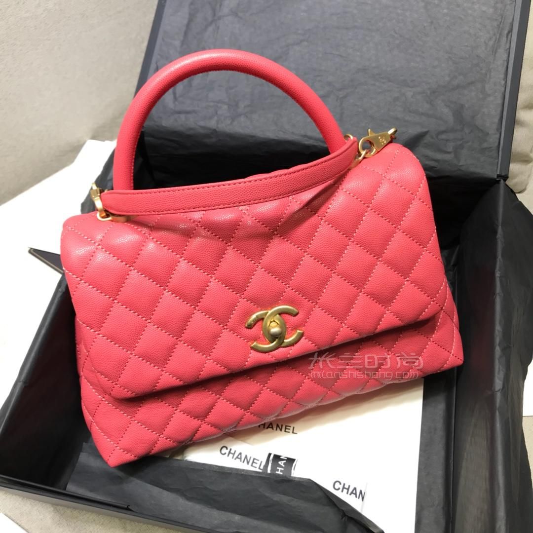 chanel香奈儿cocohandle23mini小号中号28女包胭脂红细粒鱼子酱单肩