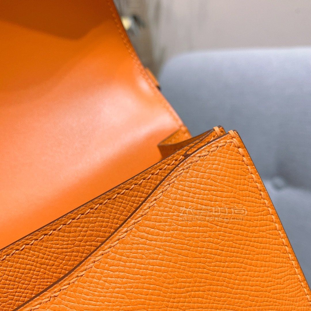 19cm epsom hermes constance爱马仕空姐包杏黄 金扣 蜡线手缝