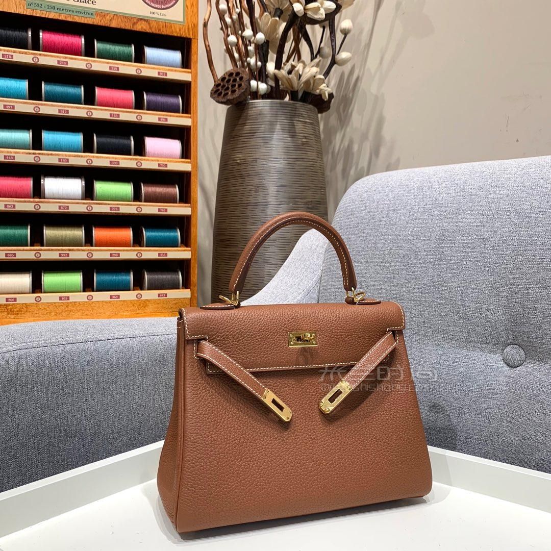 hermes爱马仕凯莉包kelly 25cm togo 金棕 金扣 手缝蜡线28064