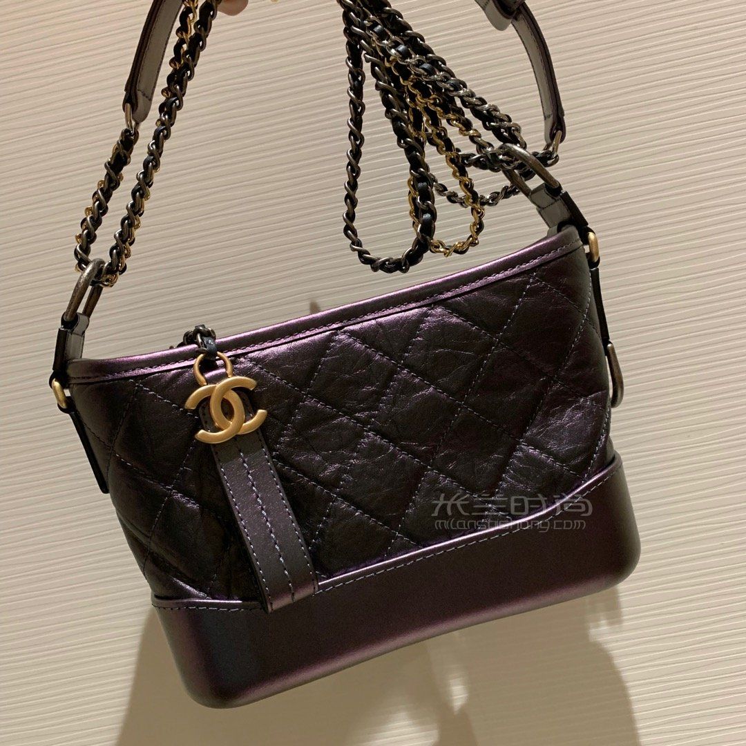chanel香奈儿新款经典幻彩流浪包gabrielle菱格珠光紫色链条单肩斜跨