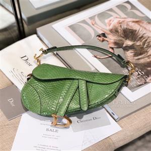 dior saddle水蛇皮系列迪奥马鞍包 果绿色水蛇皮复古斜挎包 女士手提